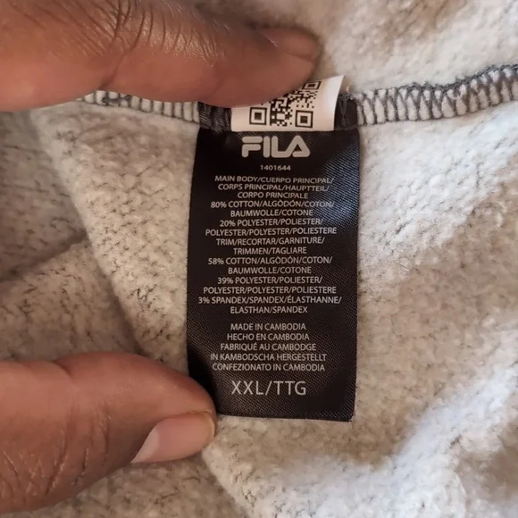 FILA| Grey Long Sleeve Hoodie Sweatshirt With Front Pouch Cotton Blend - Picture 12 of 14